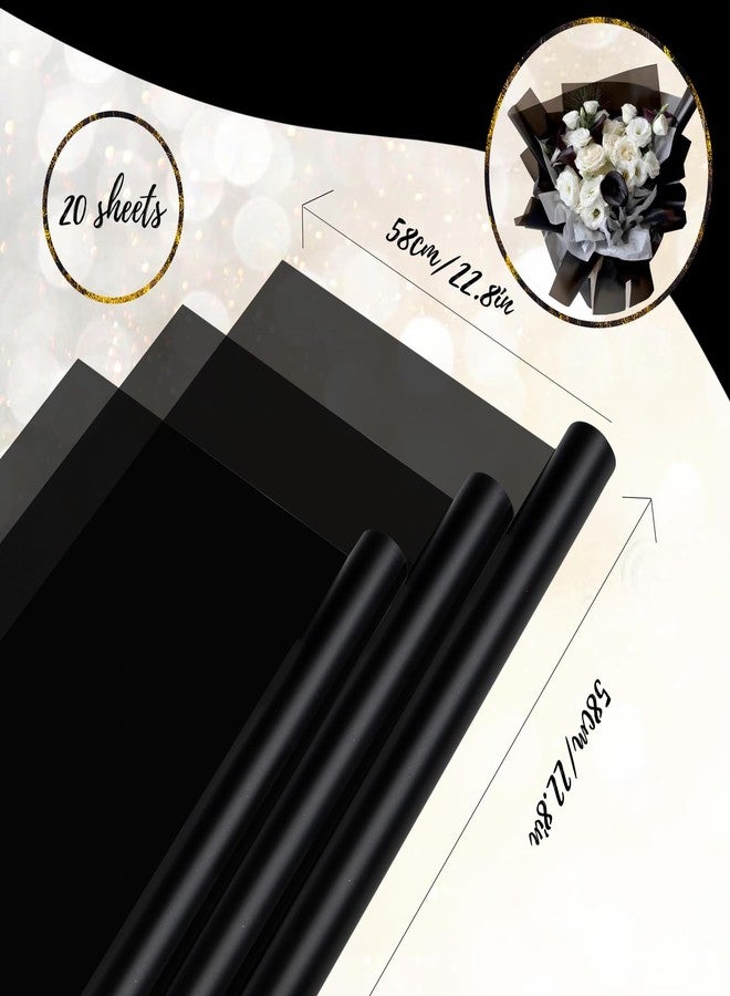 Gloreyan 20 Sheets Black Flower Wrapping Paper, Florist Bouquet DIY Craft Fresh Flower Bouquet Wrap Waterproof Floral Wrapping Gift Box Packaging Material Florist Supplies, 22.8 * 22.8 Inches(Black) - Image 2